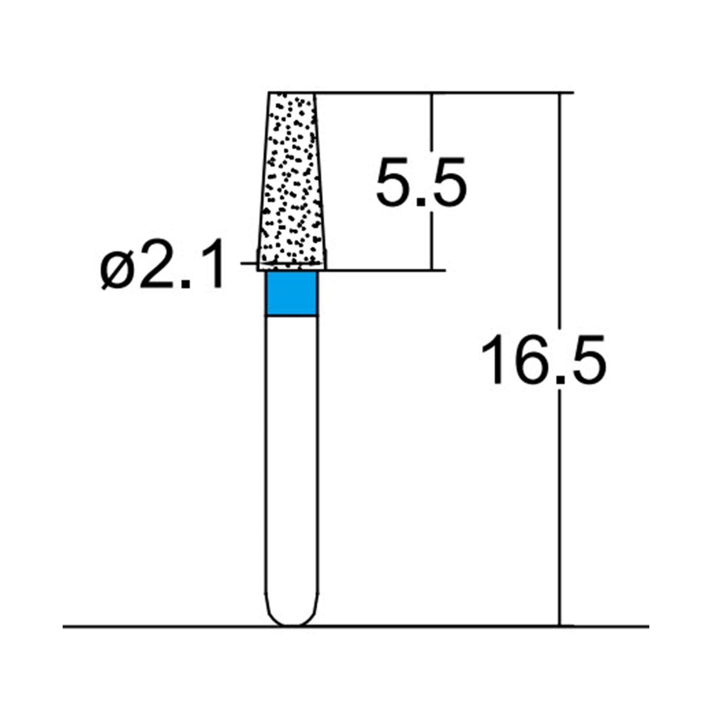 Conical, Truncated 2.1 mm Dia. Medium Grit Diamond Bur 5 per pack. 168.21M1S - Osung USA