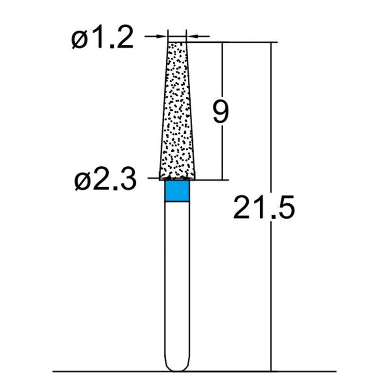 Conical, Truncated 2.3 mm Dia. Medium Grit Diamond Bur 5 per pack. 168.23M1 - Osung USA
