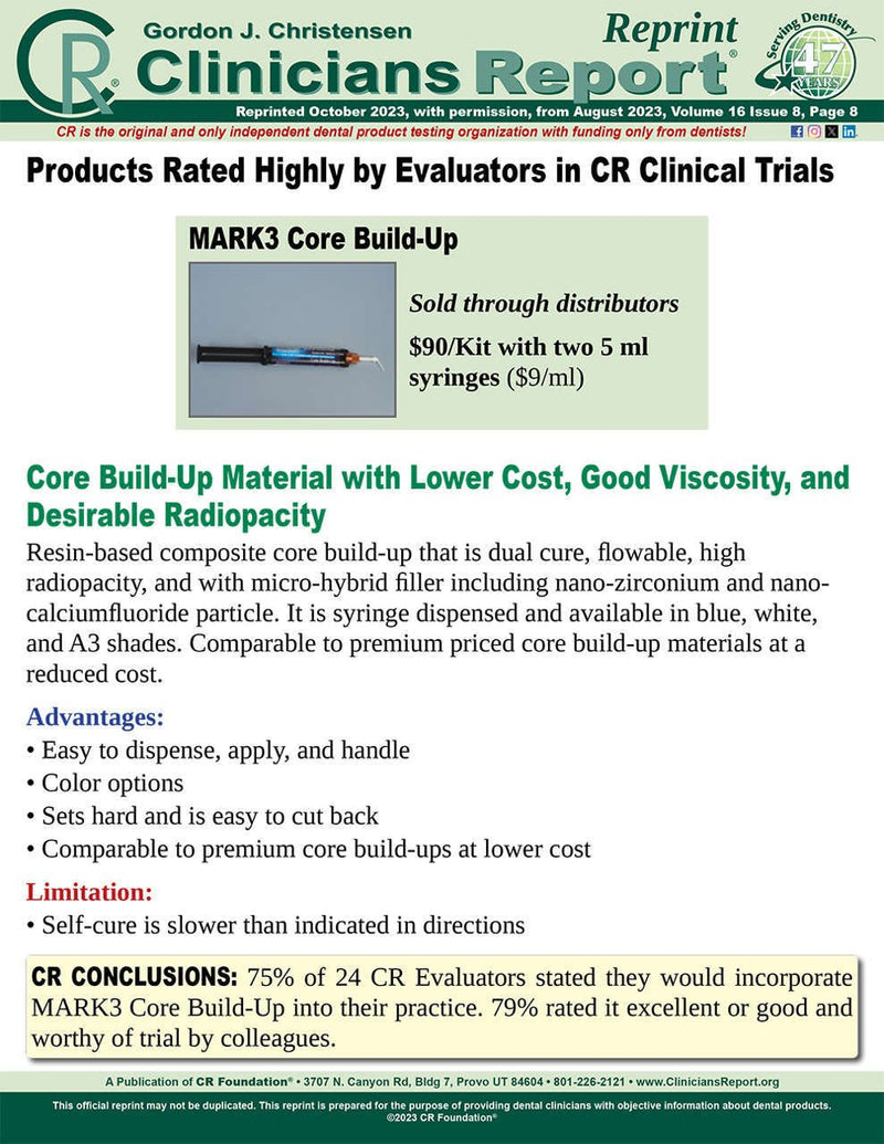 Core Build Up White Automix Syringe 5ml. 2/bx. + 10 Mixing Tips & Intra - Oral Tips - MARK3 - Osung USA