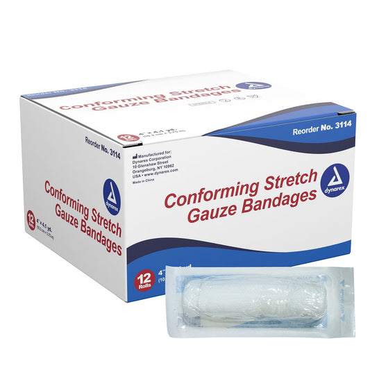 Dynarex® Sterile Conforming Bandage, 4 Inch X 4-1/10 Yard, 96/Cs