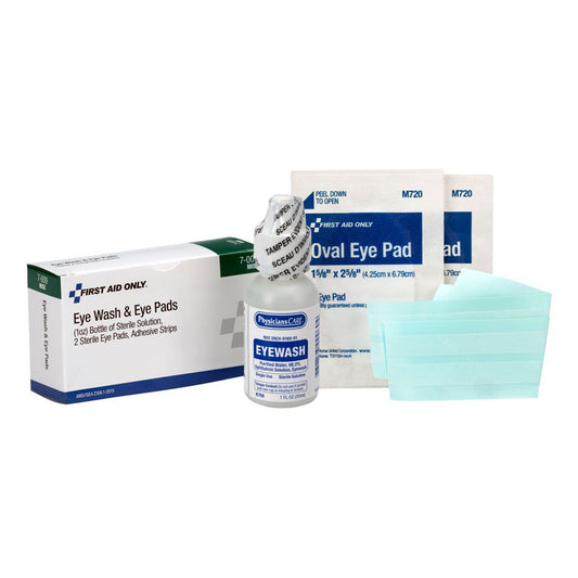 Eye Flush Kit, W/1Oz Eyewash/Eye Pads/Adh Strips (30/Cs), 30/Cs