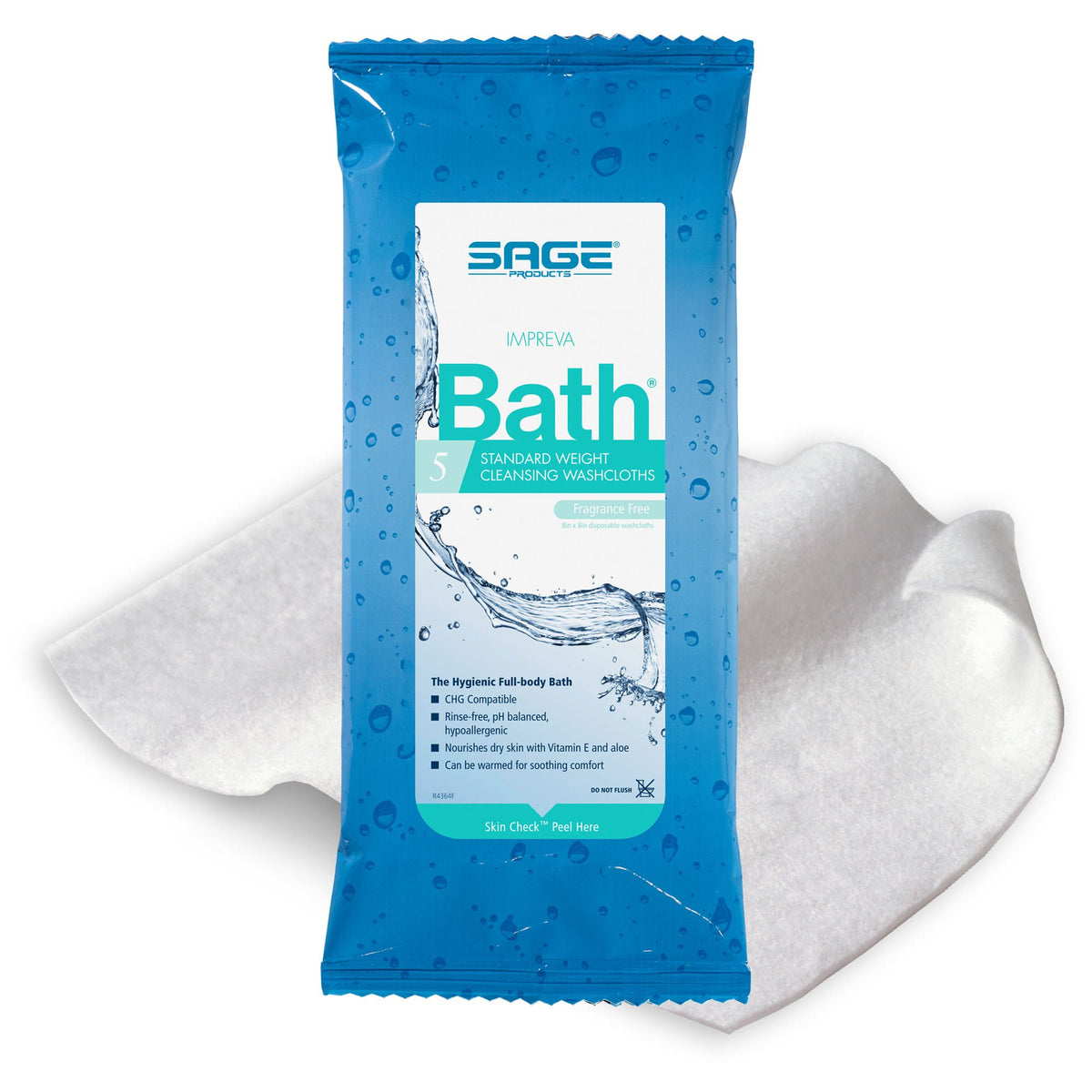Sage Comfort Bath Rinse-Free Wipes, Aloe, Unscented, Soft Pack, 78/Cs