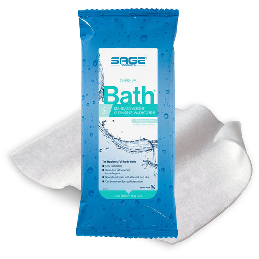 Sage Comfort Bath Rinse-Free Wipes, Aloe, Unscented, Soft Pack, 78/CS