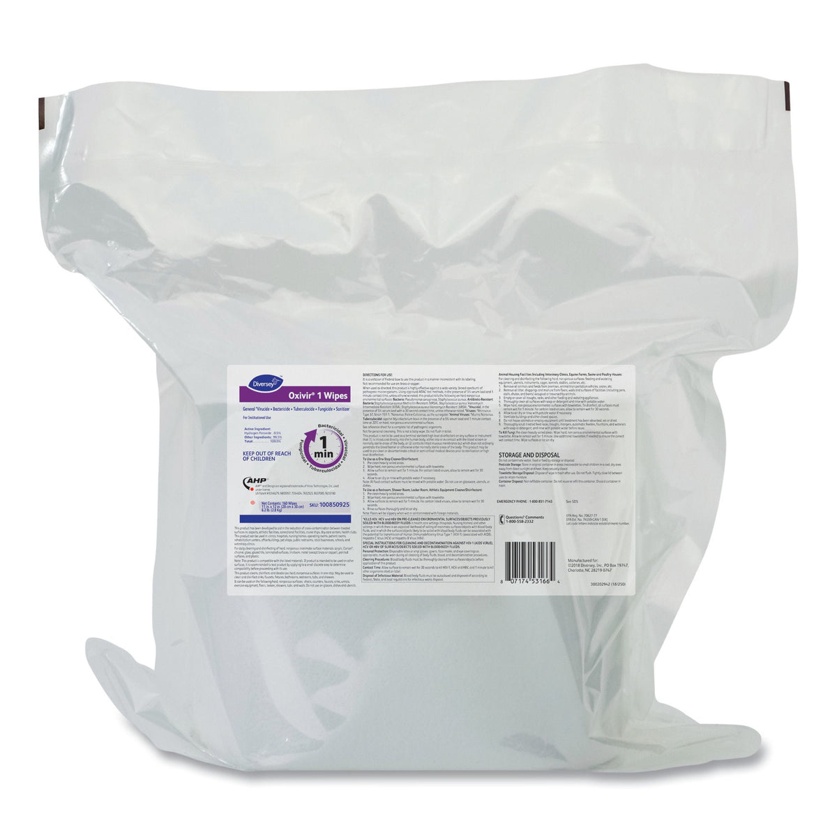 Oxivir® 1 Hydrogen Peroxide Surface Disinfectant Cleaner Wipes, Refill Pouch, 640/Cs