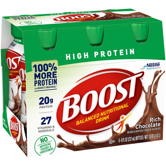 Boost® High Protein Chocolate Complete Nutritional Drink, 8-ounce bottle, 24/CS