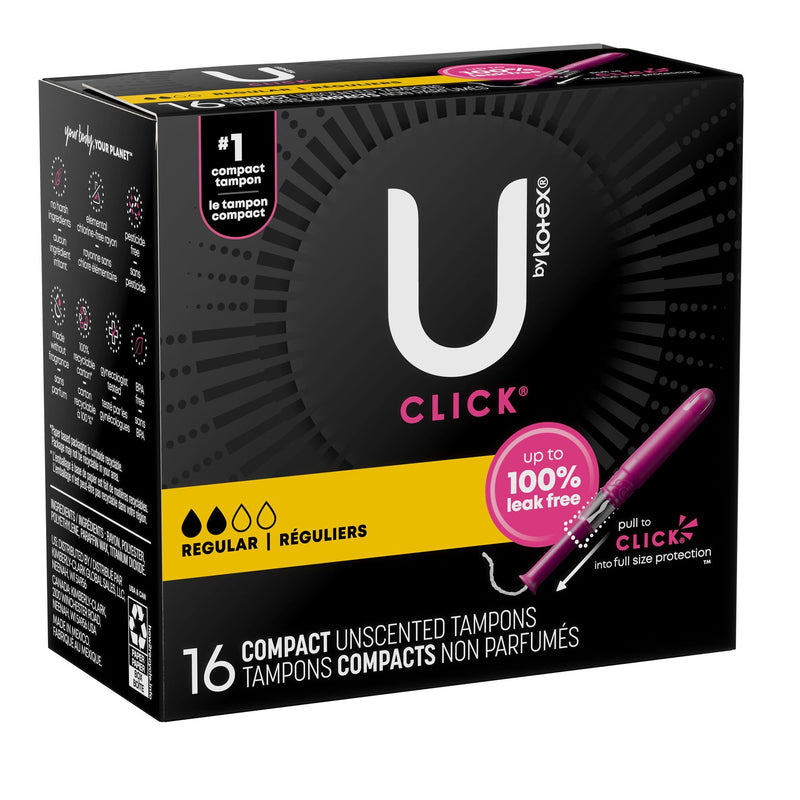 U BY KOTEX® CLICK® COMPACT TAMPONS, REGULAR, SOLD AS 128/CASE KIMBERLY 53445