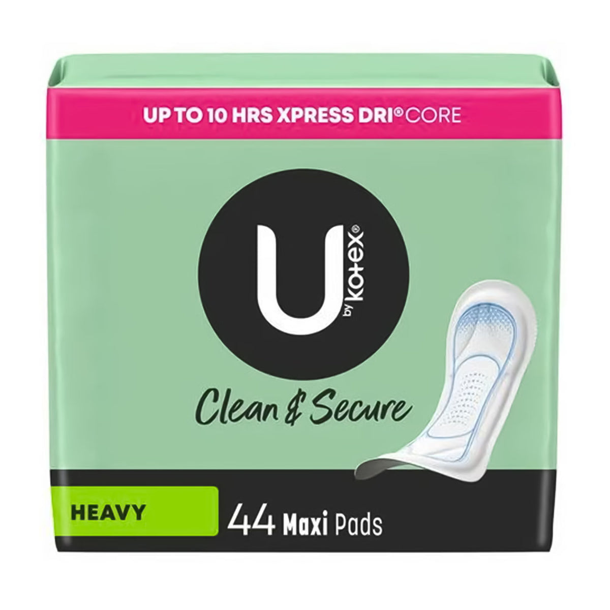 U By Kotex® Clean & Secure, Up To 10 Hours Xpress Dri®Core, Maxi Pads, Heavy, 132/Cs