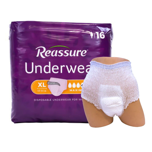 Reassure® Maximum Absorbent Underwear, Women, Medium – Heavy Absorbency, X-Large, 64/Cs