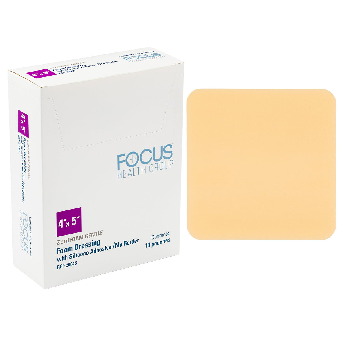 Dressing, Foam Zenifoam Gentlesil Adh W/O Brdr 4X5" (10/Bx), 10/Bx