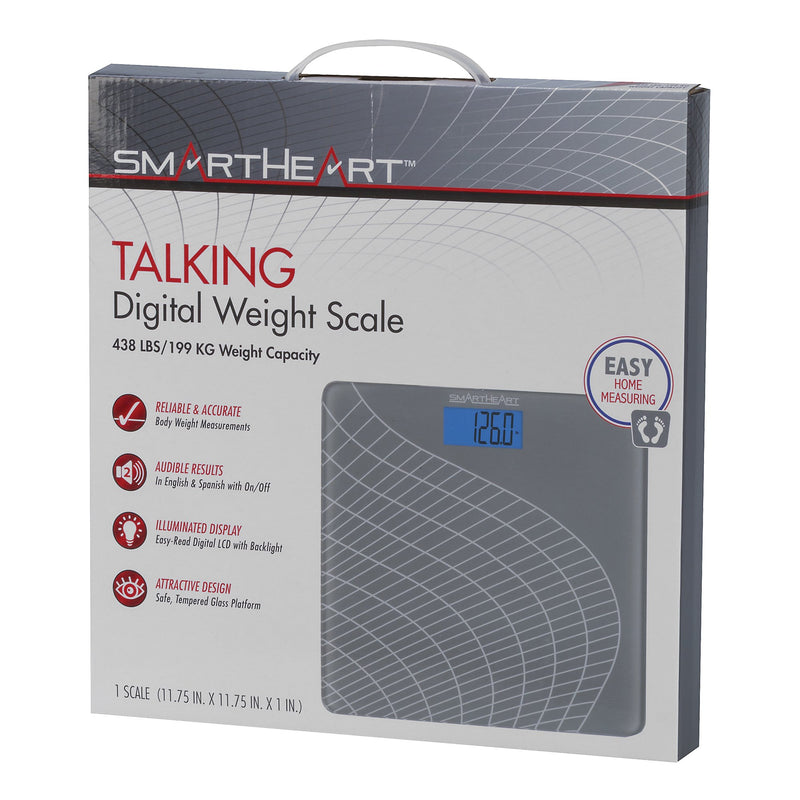 SMARTHEART TALKING SCALE, DIGITAL BATHROOM SCALE, 438 LBS CAPACITY, SOLD AS 4/CASE VERIDIAN 19-103
