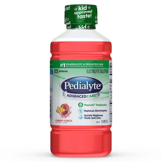 Pedialyte® Advancedcare™ Cherry Punch Electrolyte Solution, 1 Liter Bottle, 8/Cs