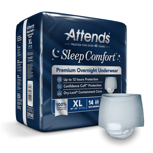 Attends® Sleep Comfort Premium Overnight Underwear, Extra Large, 58 – 68 Inches, 14/Bg