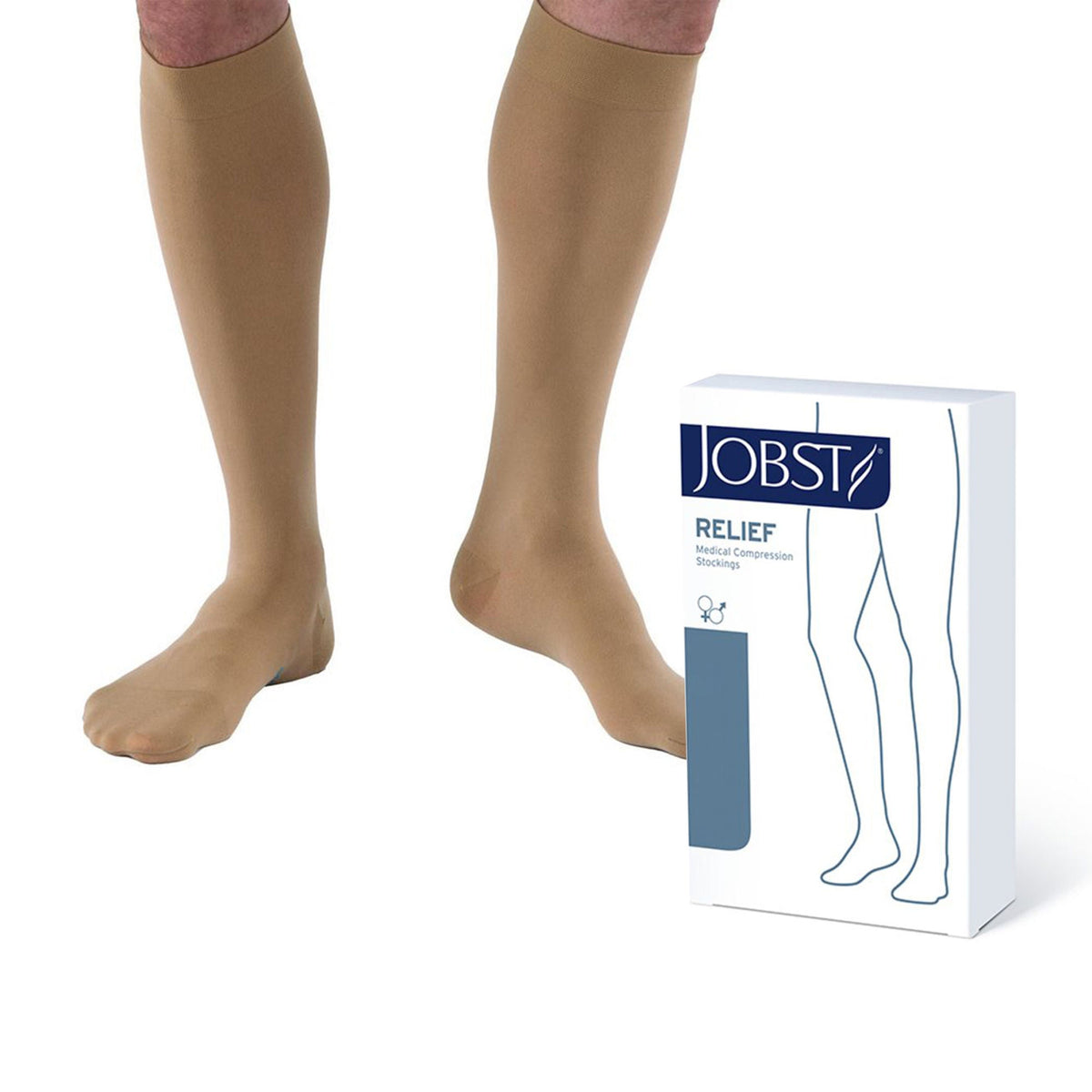 Jobst® Relief Compression Stockings, Knee High, Large, Beige, Closed Toe, 1/Pr