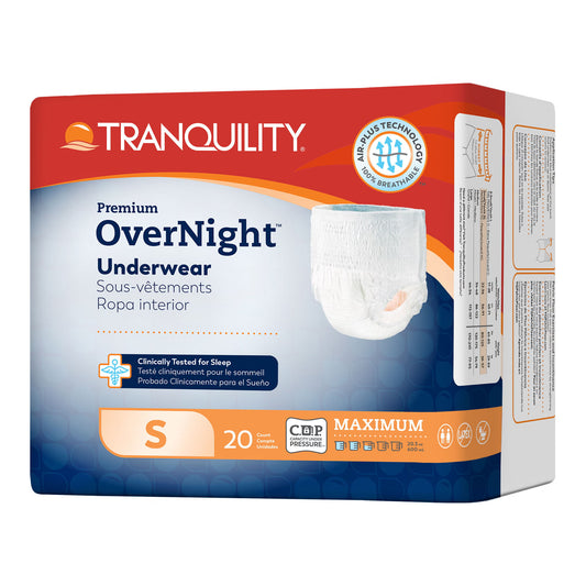 Tranquility Premium Overnight Disposable Absorbent Underwear, Small, 80/Cs