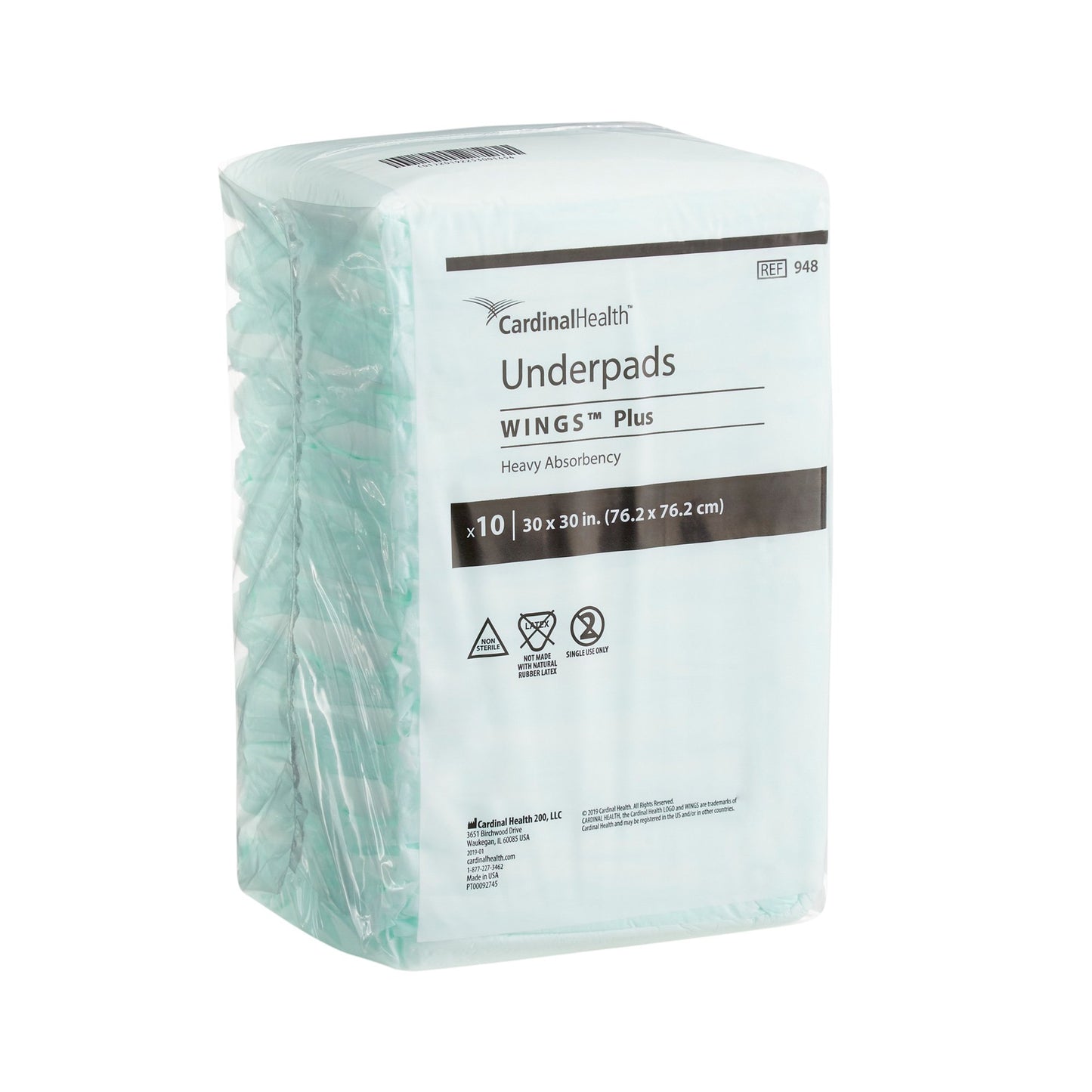 Wings Plus Underpads, Disposable, Heavy Absorbency, Beige, 30 X 30 Inch 100/CASE -948