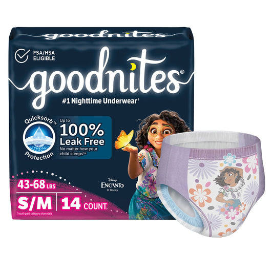 Goodnites® Heavy Absorbency Nighttime Underwear, S/M for Girls 43 – 68 lbs., 56/CS