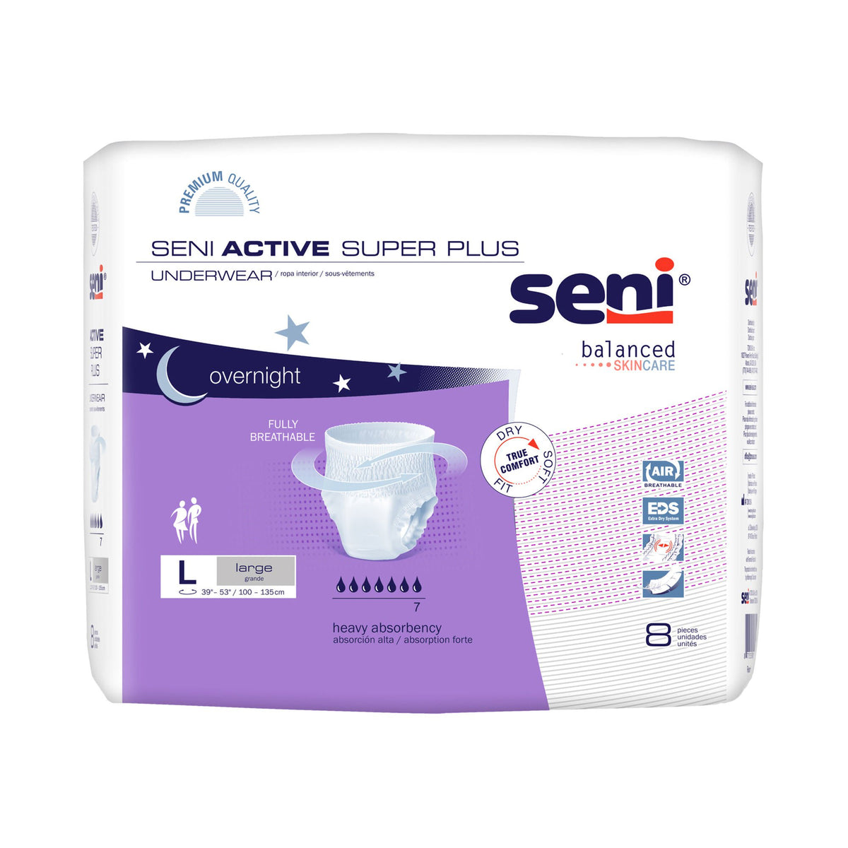 Seni® Active Super Plus Overnight Heavy Absorbent Underwear, Large, 32/Cs