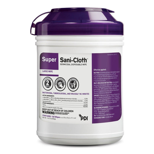 Super Sani-Cloth® Large Germicidal Disinfectant Wipes, Canister, 160 Ct., 1920/Cs
