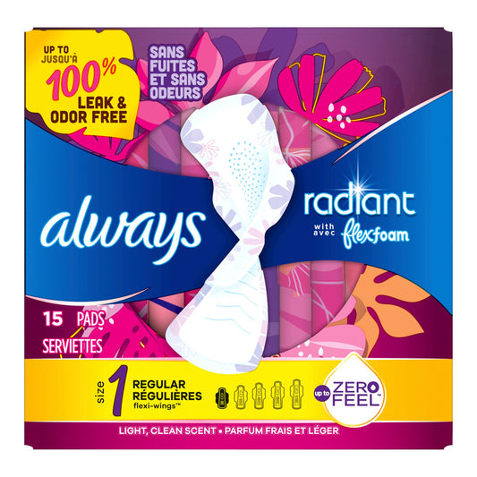 Always Radiant Regular Pads, Size 1 15/BOX -03700095334