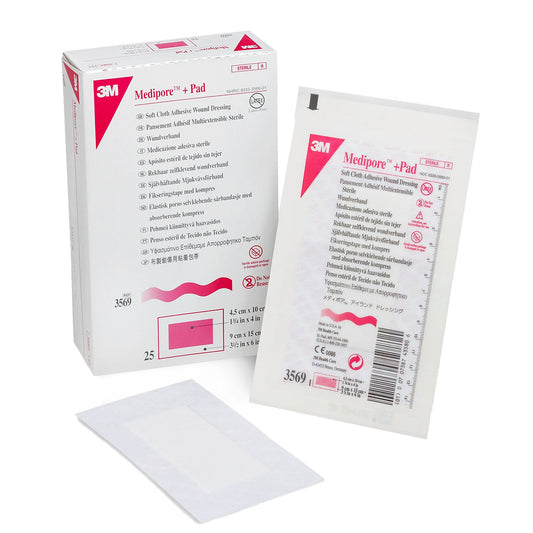 3M™ Medipore™ Adhesive Dressing, Soft Cloth, Sterile, White 100/CASE -3569