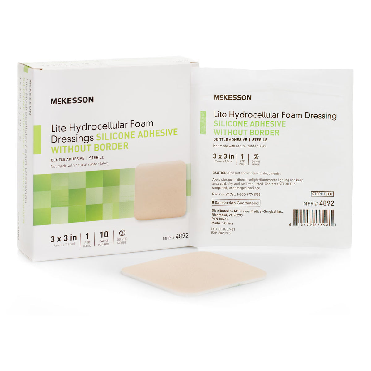 McKesson Lite Hydrocellular Foam Dressing w/ Silicone Adhesive w/o Border, 3 x 3, 200/CS