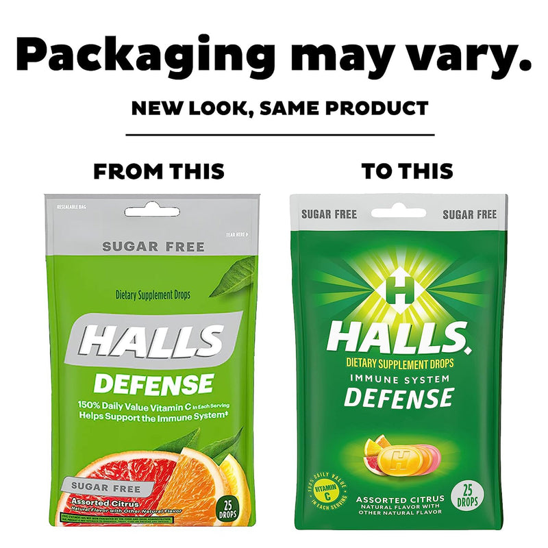 Halls Defense Dietary Supplement Drops Sugar Free Assorted Citrus