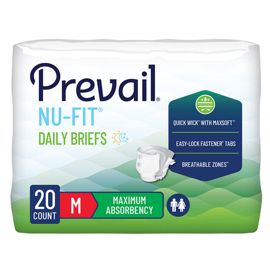 Prevail® Nu-Fit® Daily Briefs, Maximum Absorbency, Medium, 80/Cs