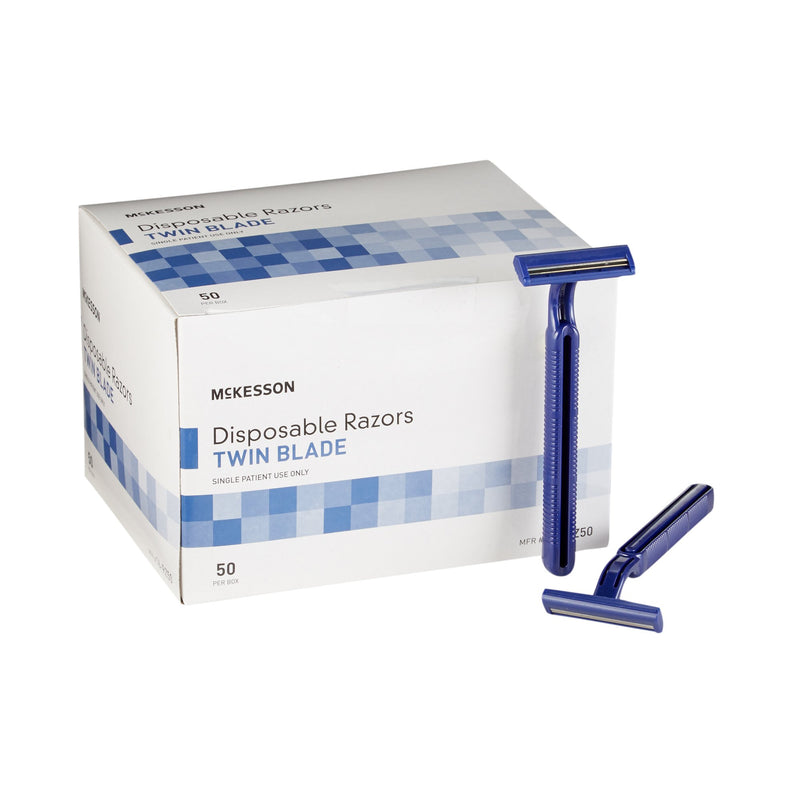 MCKESSON TWIN-BLADE DISPOSABLE RAZOR, BLUE, SOLD AS 100/CASE MCKESSON 16-RZ50