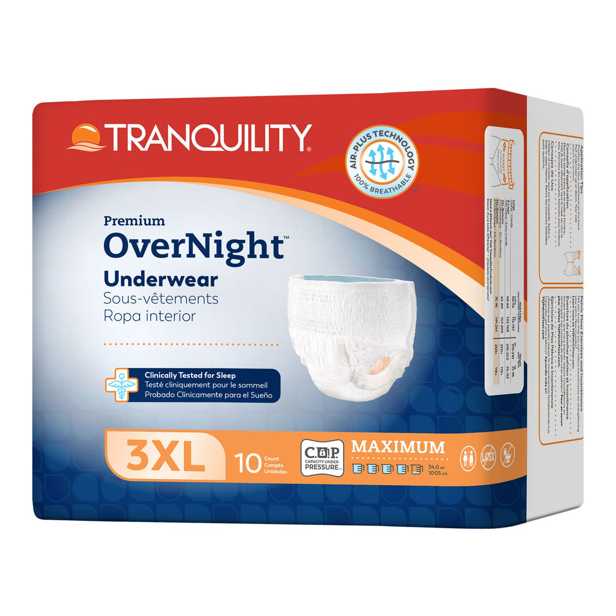 Tranquility Premium Overnight Disposable Absorbent Underwear, 3Xl, 10/Bg