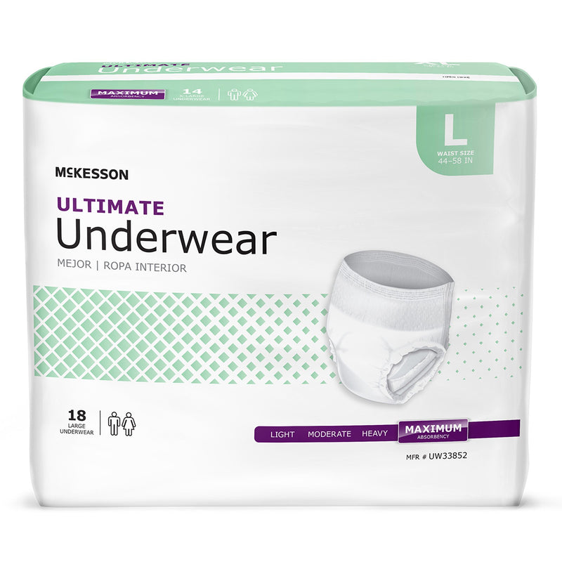 MCKESSON ULTIMATE HEAVY ABSORBENCY INCONTINENCE UNDERWEAR, LARGE, SOLD AS 72/CASE MCKESSON UW33852