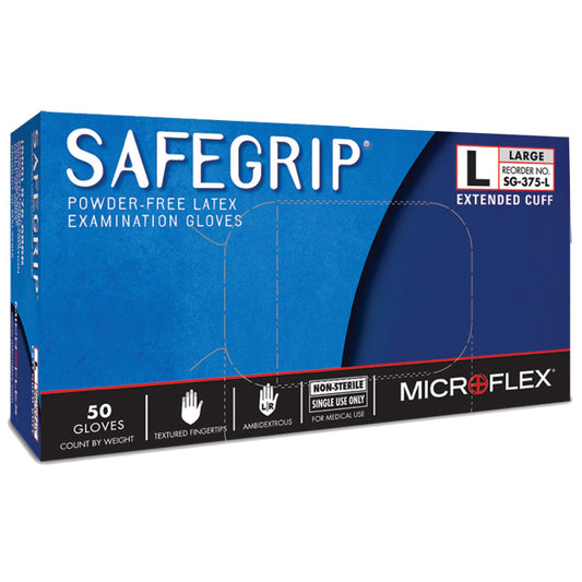Safegrip® Latex Extended Cuff Length Exam Glove, Large, Blue, 500/Cs