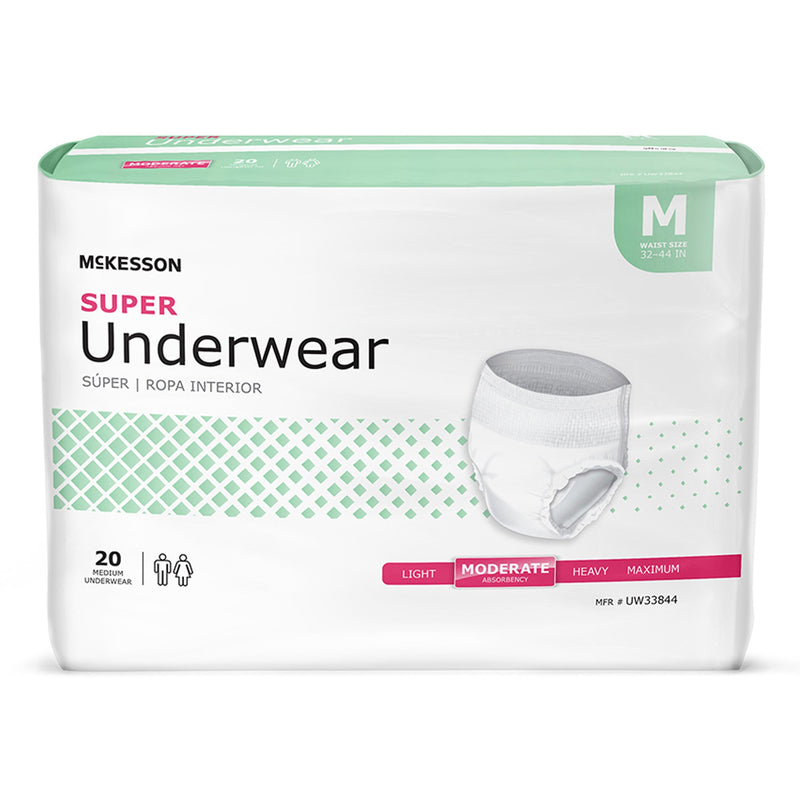 MCKESSON SUPER MODERATE ABSORBENCY INCONTINENCE UNDERWEAR, MEDIUM, SOLD AS 80/CASE MCKESSON UW33844