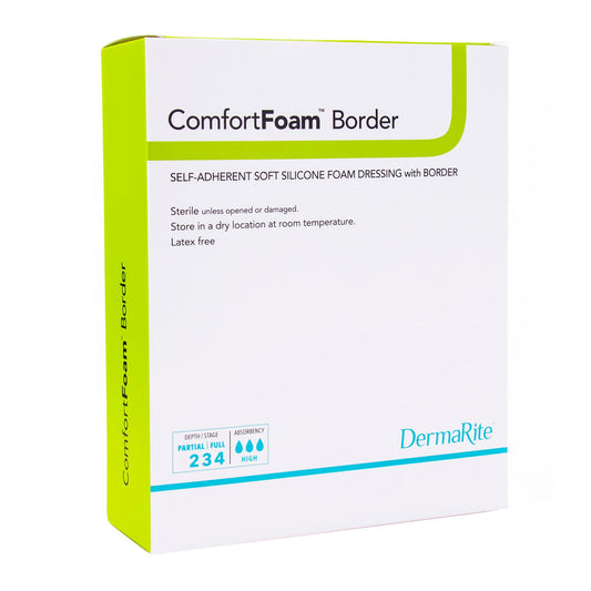 Comfortfoam™ Bordered Foam Wound Dressing W/ Soft Silicone Adhesive, 6 X 8 Inch, 5/Bx