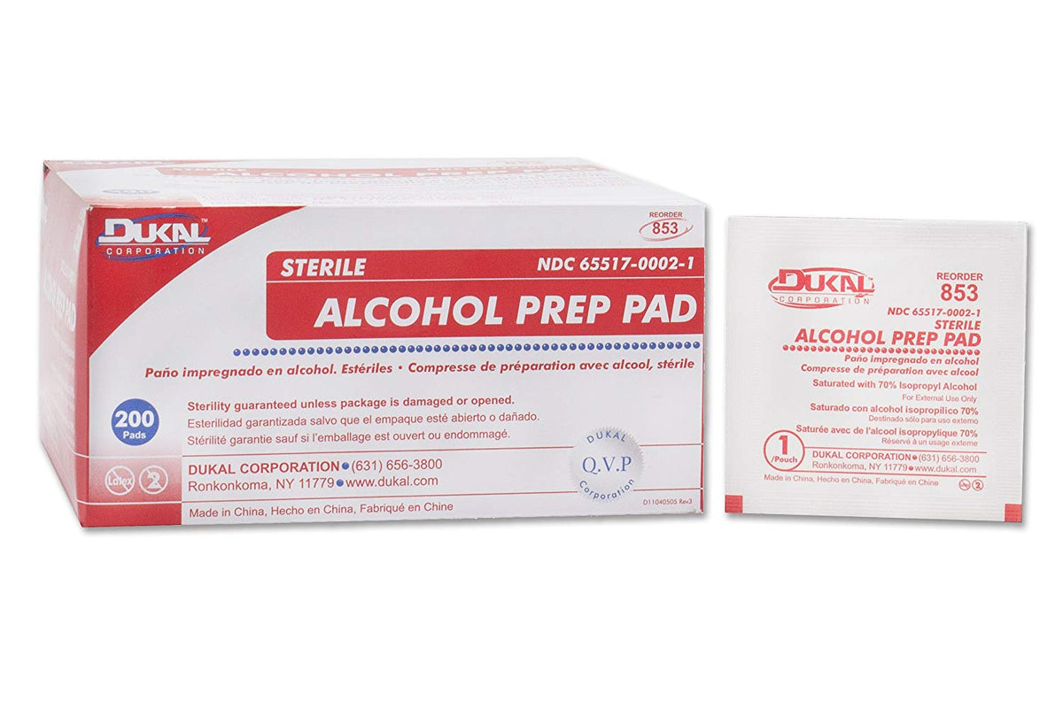 Dukal Alcohol Prep Pads, Sterile, Individual Packs, 4000/Cs