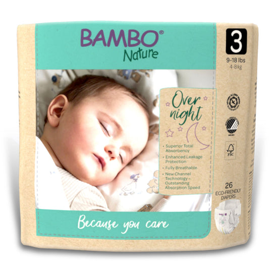 Bambo® Nature Overnight Diapers, Size 3, 104/Cs