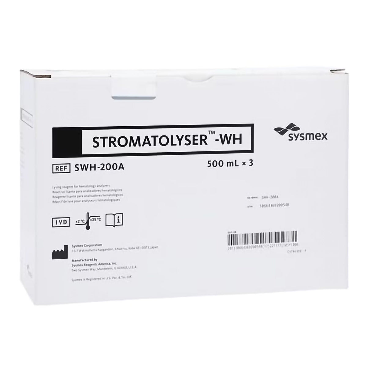 Stromatolyser™-WH Reagent for use w/ Sysmex Hematology Analyzers, HGB/WBC tests, 1/BX