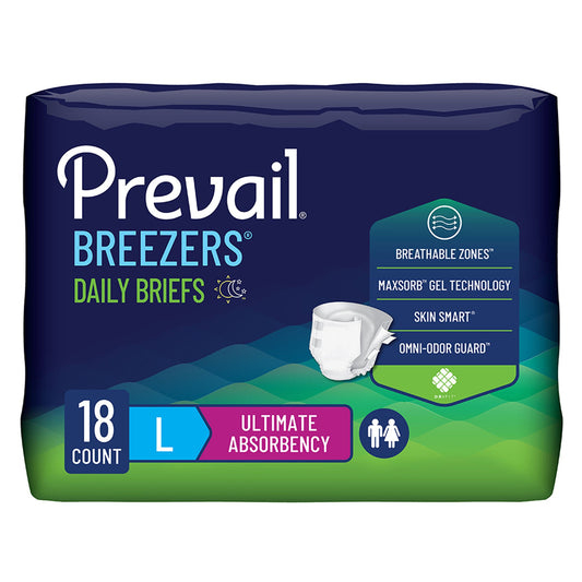 Prevail® Breezers® Ultimate Absorbency Incontinence Briefs, Large, 18/Pk
