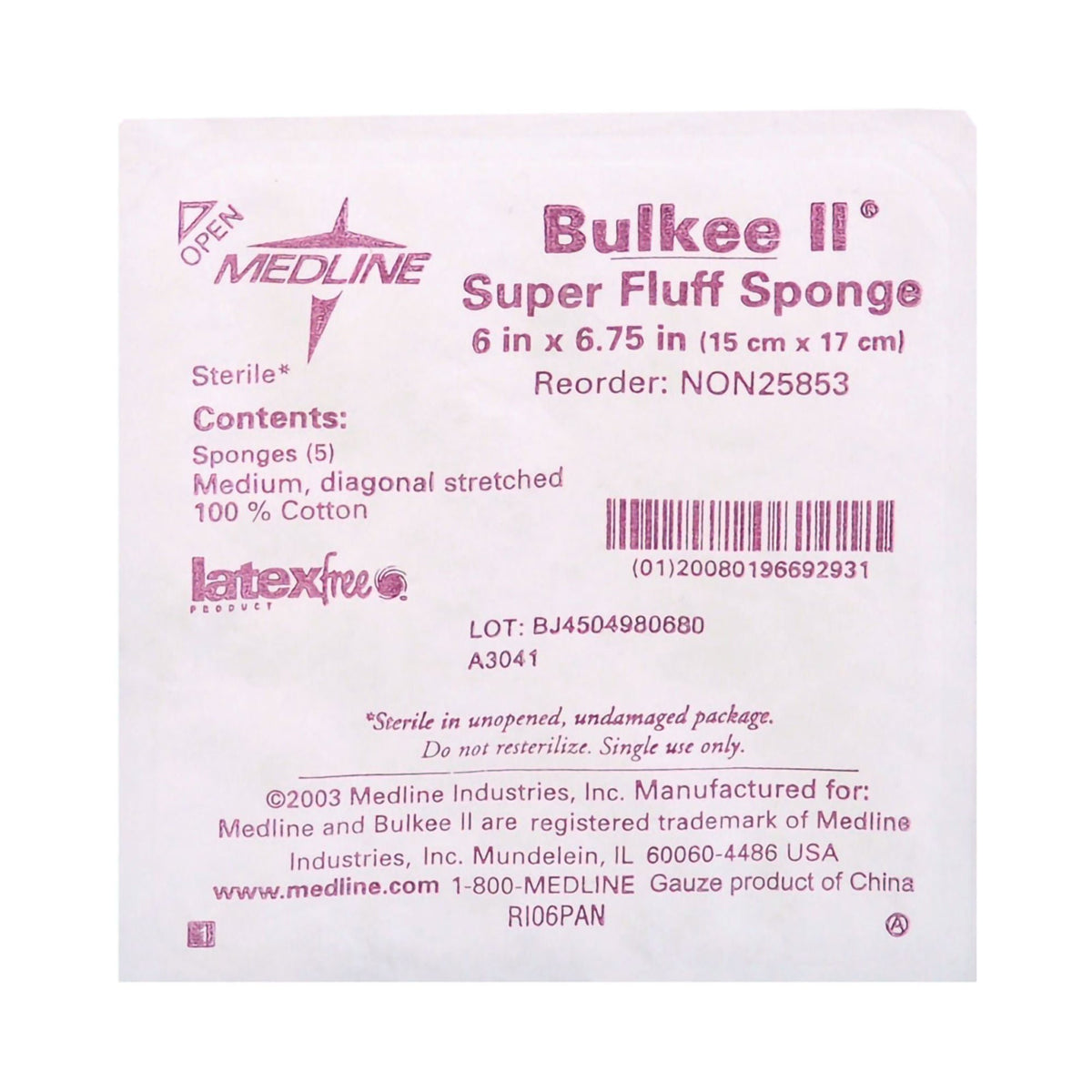 Bulkee® Sterile Fluff Dressing, 6 X 6-3/4 Inch, 6-Ply, 120/Cs