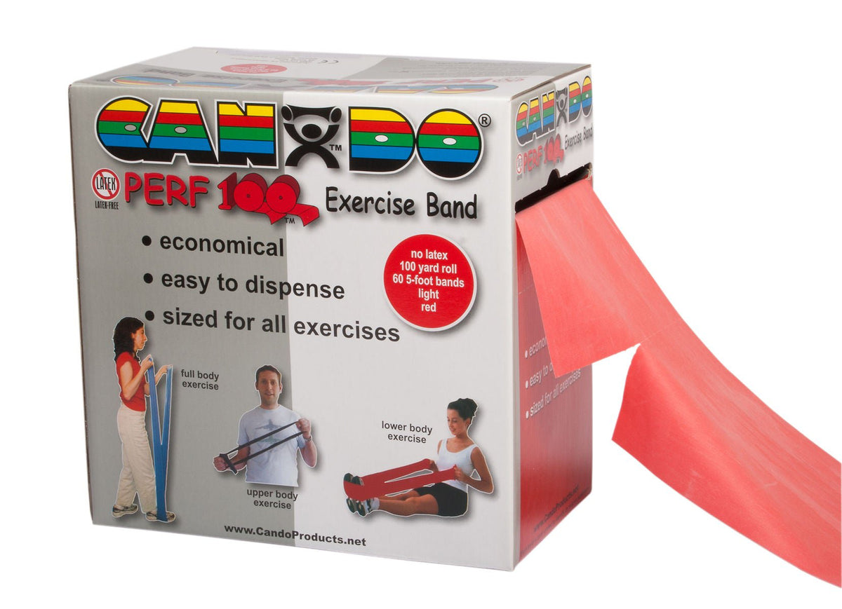 Cando® Perf 100™ Exercise Resistance Band, Red, 5" X 100 Yard, Light Resistance, 1/Ea