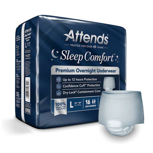 Attends® Sleep Comfort Premium Overnight Underwear, Large, 44 – 58 Inches, 16/Bg