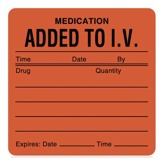 UAL™ Pre-Printed "Medication Added to I.V." Label, 2.5 x 2.5 Inch, 1/RL