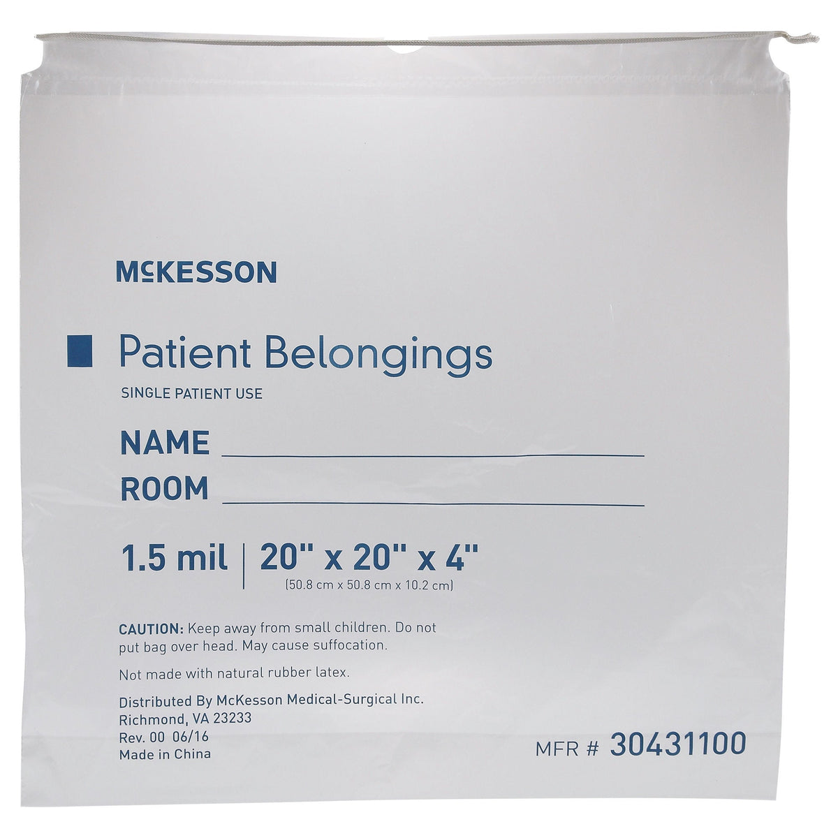 McKesson Patient Belongings Bag, Clear, 250/CS