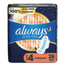 Always® Ultra Thin Pads Size 4 Overnight with Flexi-Wings, 156/CS