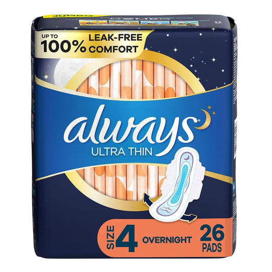 Always® Ultra Thin Pads Size 4 Overnight With Flexi-Wings, 156/Cs