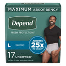 DEPEND® FRESH PROTECTION™ MEN'S MAXIMUM ABSORBENCY UNDERWEAR, LARGE, SOLD AS 17/PACK KIMBERLY 47926