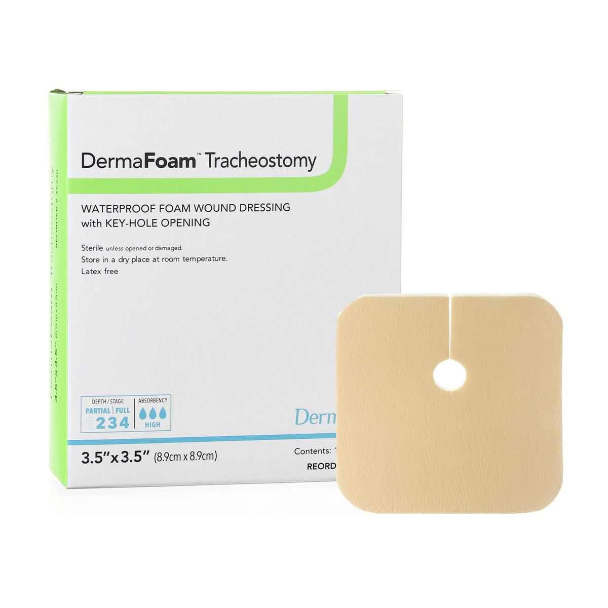 Dermafoam® Tracheostomy Nonadhesive Without Border Foam Dressing, 3.5 X 3.5 Inch, 10/Bx