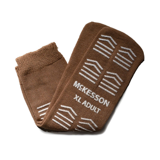 McKesson Slipper Socks, Single Tread, Extra Large, Brown, 48/CS