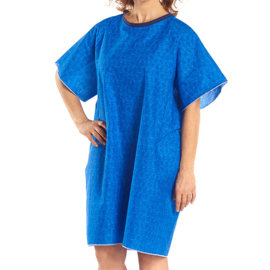 Reusable Tieback™ Patient Exam Gown, One Size Fits Most, Blue Marble Print, 1/Ea