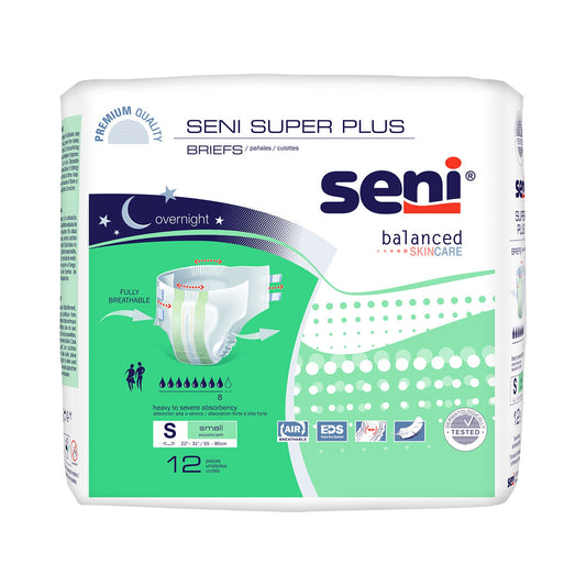 Seni® Super Plus Overnight Heavy To Severe Absorbency Incontinence Brief, Small, 48/Cs