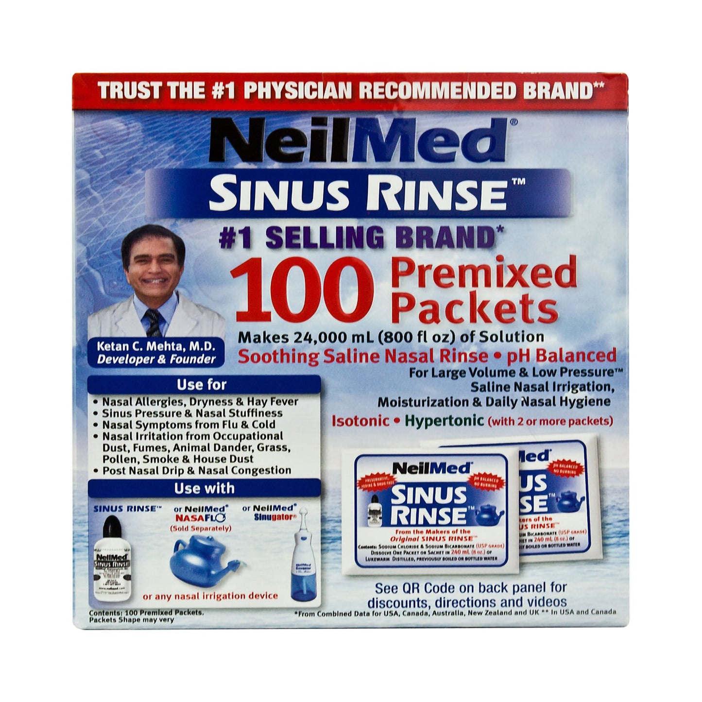 NeilMed Sinus Rinse™ Saline Nasal Rinse Refill Kit 100/BOX -05928000200